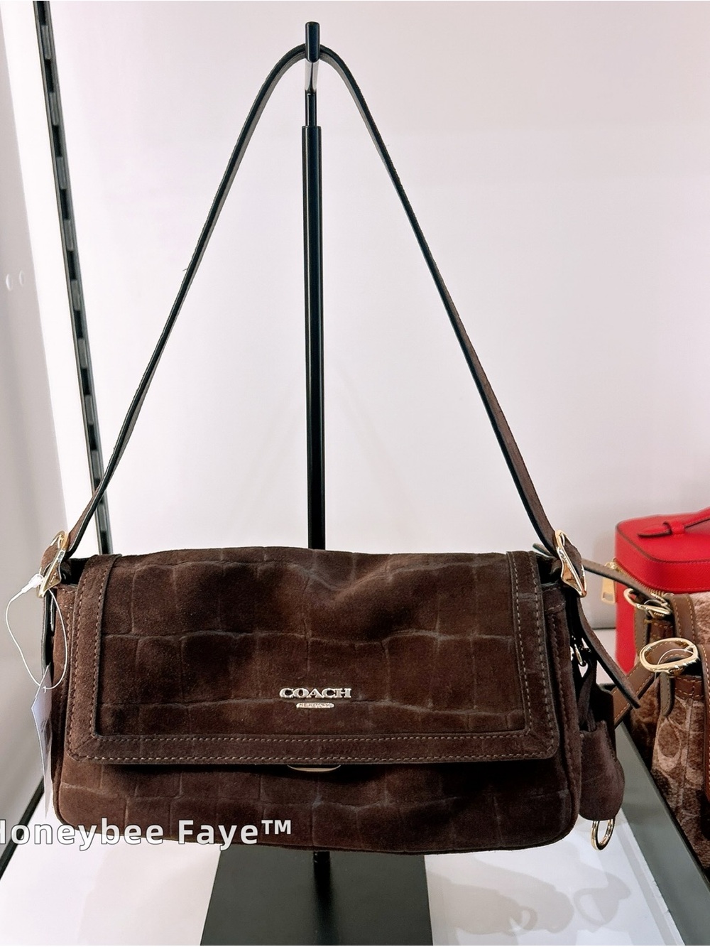 Coach Etta Small Flap Shoulder Bag Crocodile-embossed suede